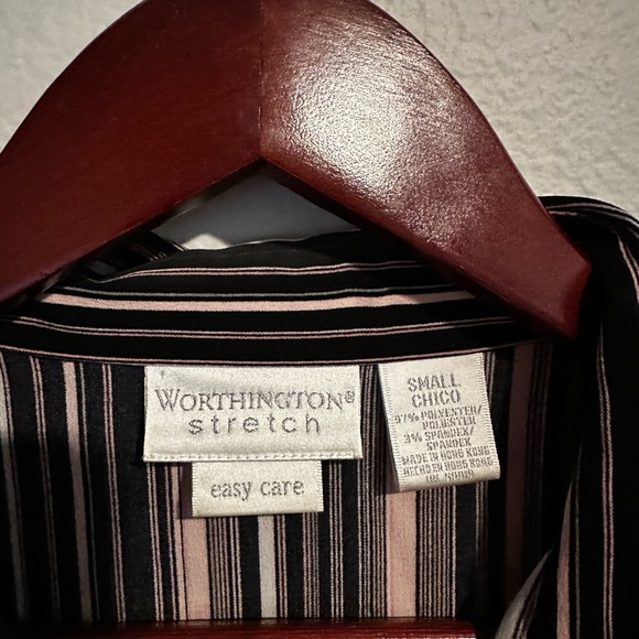 Worthington Pink Black Stripe Long Sleeve Top - Picture 9 of 11